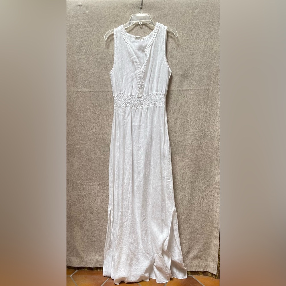 Women's White Maxi Dress with Smocked Waist